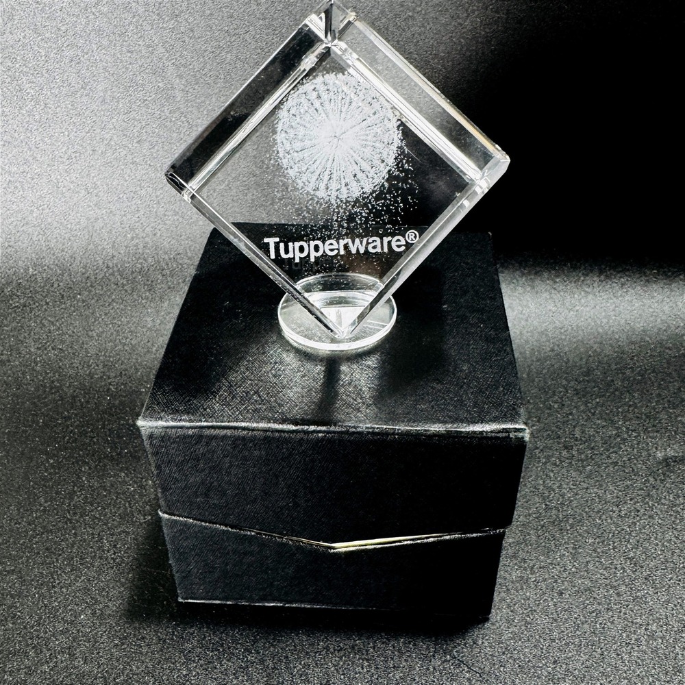 Vintage Tupperware Crystal Recognition Award Paperweight Display Trophy w/ Box